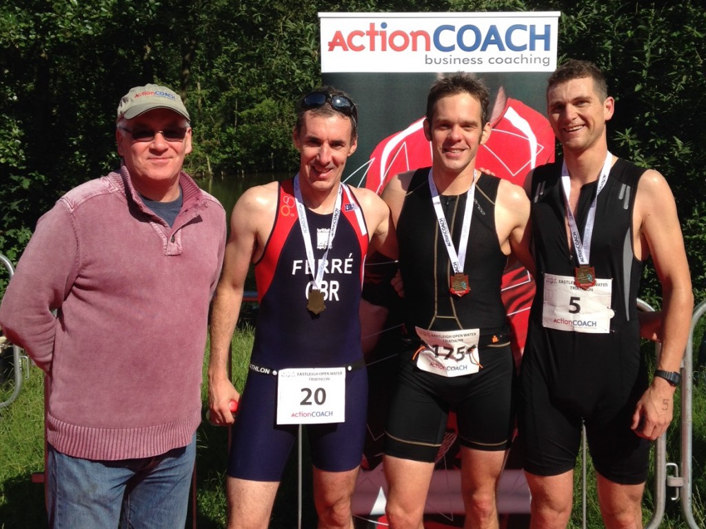 2014 Eastleigh Open Water podium with Richard Ferré, Mark Chamberlain and Colin Harding from race sponsors ActionCOACH Solent